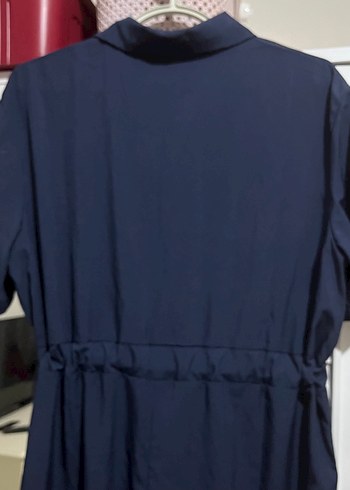 Kısa Kollu Kemerli Lacivert Uzun Tulum - Görsel 3