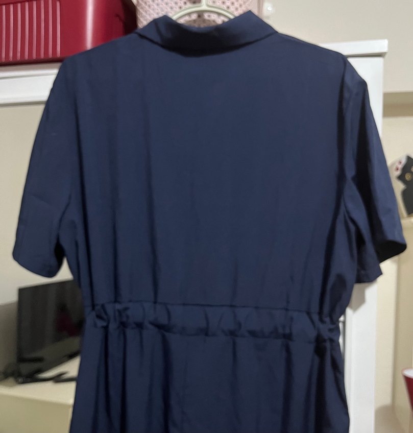 Kısa Kollu Kemerli Lacivert Uzun Tulum - Görsel 3