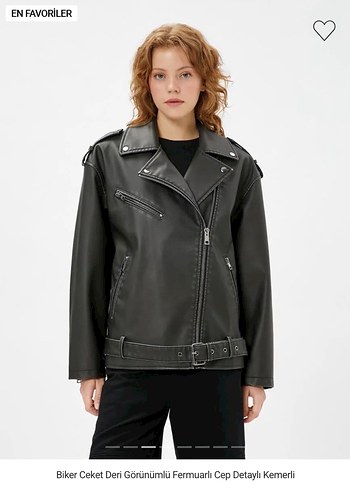 Deri Görünümlü Kemerli Biker Ceket - Görsel 3