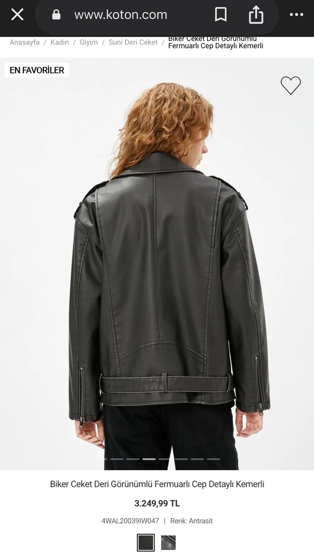 Deri Görünümlü Kemerli Biker Ceket - Görsel 4