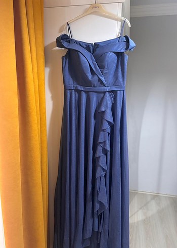 Lacivert Drapeli Uzun Abiye Elbise - Görsel 2