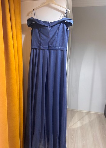 Lacivert Drapeli Uzun Abiye Elbise - Görsel 3