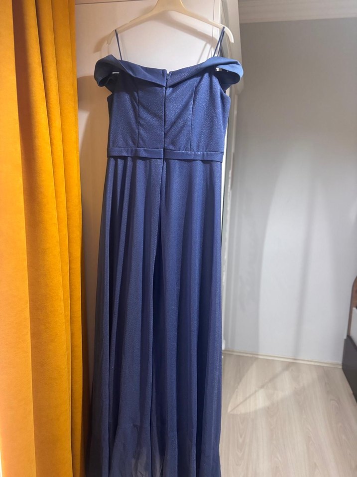 Lacivert Drapeli Uzun Abiye Elbise - Görsel 3