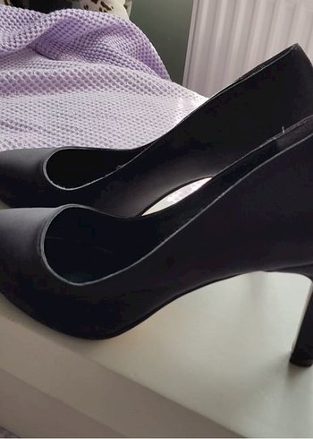 Siyah Stiletto Saten Kadın Ayakkabı - Görsel 3