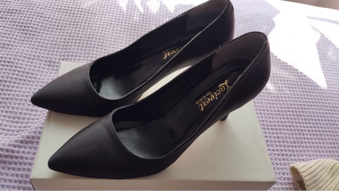 Siyah Stiletto Saten Kadın Ayakkabı - Görsel 2