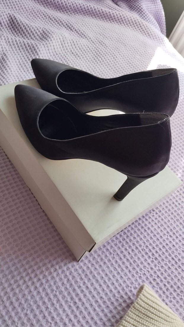 Siyah Stiletto Saten Kadın Ayakkabı - Görsel 5