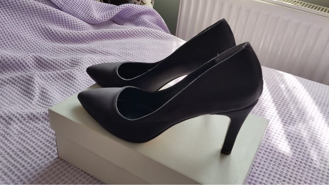 Siyah Stiletto Saten Kadın Ayakkabı - Görsel 3