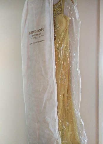 Sarı Nakışlı Uzun Abiye Elbise - Görsel 5