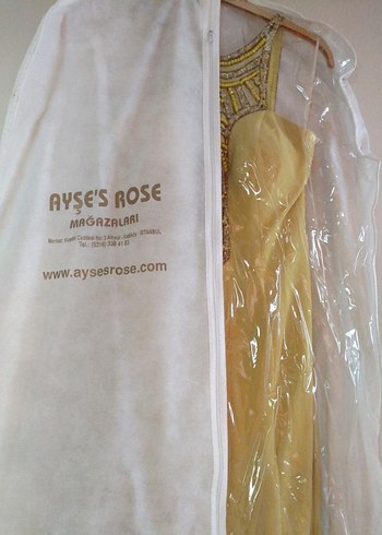 Sarı Nakışlı Uzun Abiye Elbise - Görsel 6