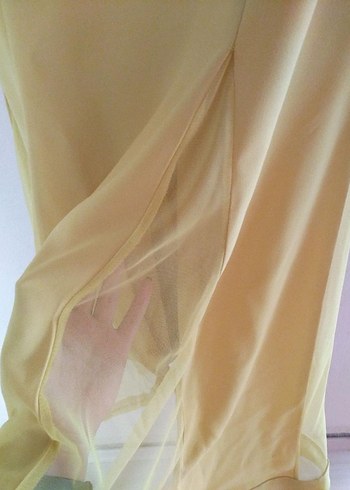 Sarı Nakışlı Uzun Abiye Elbise - Görsel 7