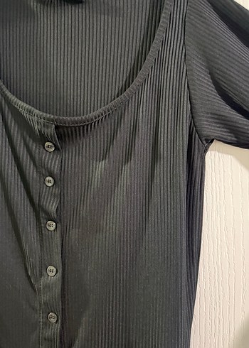 Siyah Süet Düğmeli Uzun Kollu Mini Elbise - Görsel 2