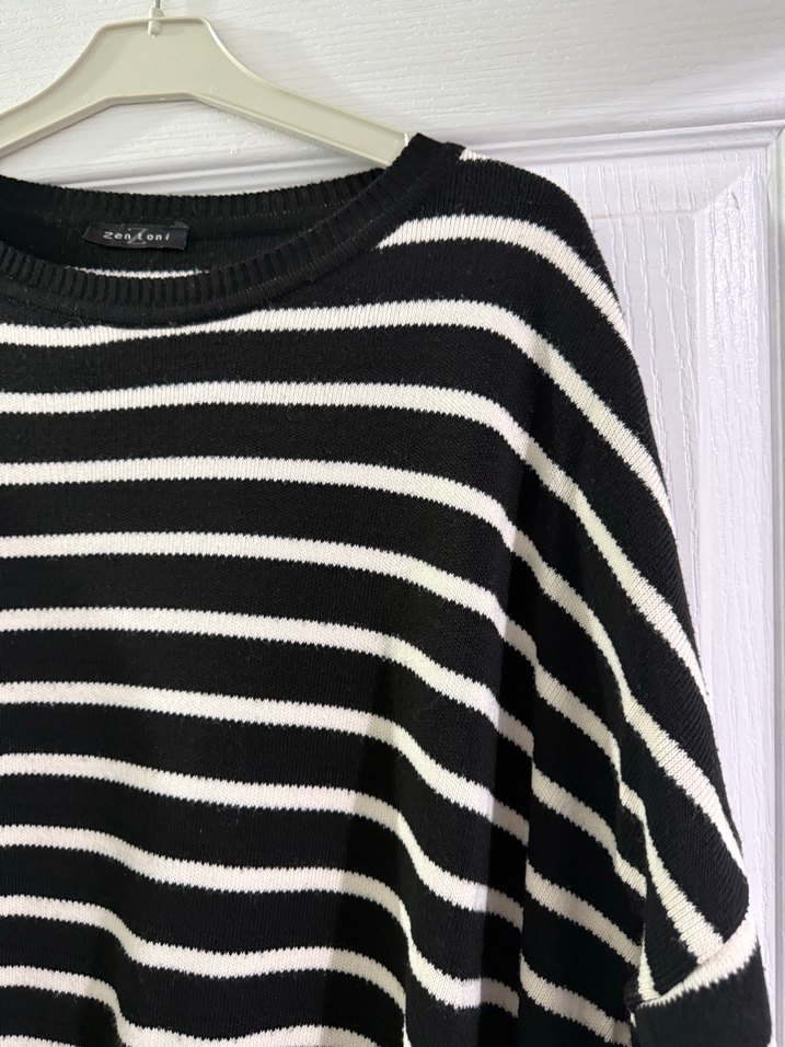 Çizgili Pamuklu Kadın Triko - Görsel 2