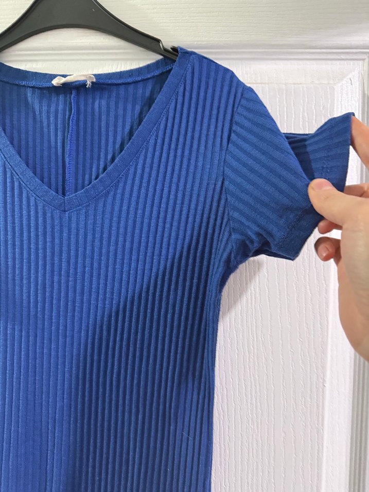 Mavi Pilili V-Yaka Kadın Elbise - Görsel 3