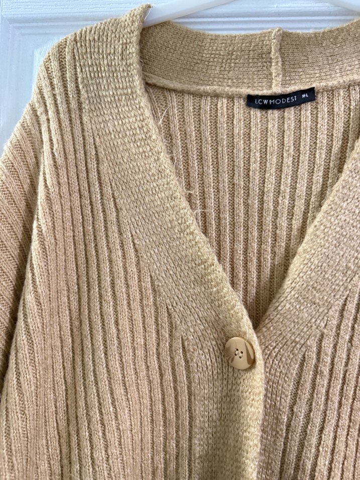 Bej Örgü Kadın Hırka Midi Boy - Görsel 2