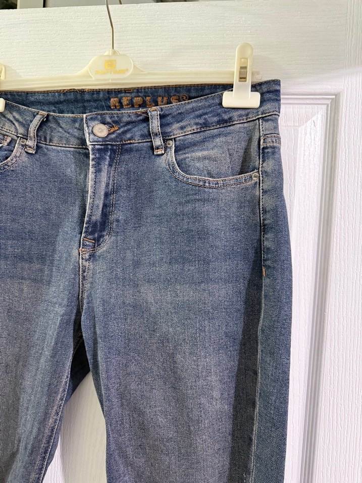 Kadın Mavi Bol Kesim Midi Denim Pantolon - Görsel 3