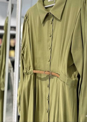 Drapeli Haki Uzun Kadın Elbise - Görsel 2