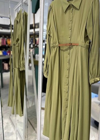 Drapeli Haki Uzun Kadın Elbise - Görsel 3