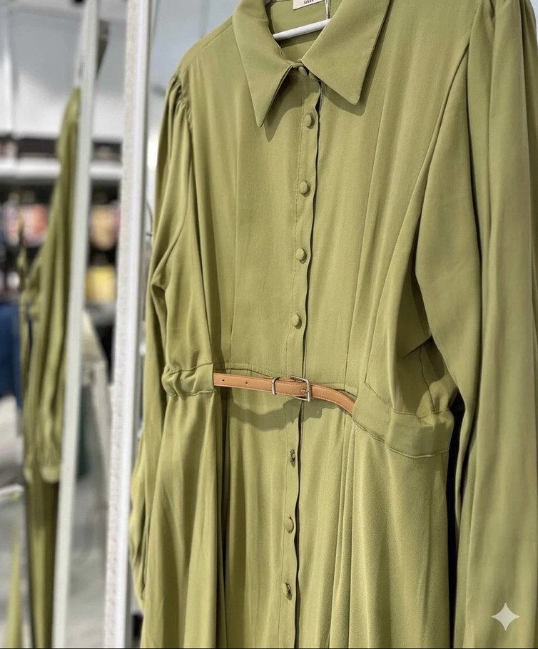 Drapeli Haki Uzun Kadın Elbise - Görsel 2