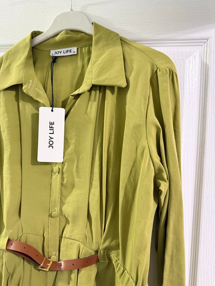 Drapeli Haki Uzun Kadın Elbise - Görsel 4