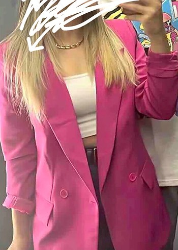 Pembe Düğmeli Kadın Blazer Ceket - Görsel 4