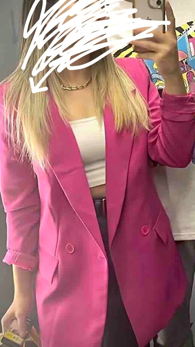Pembe Düğmeli Kadın Blazer Ceket - Görsel 4