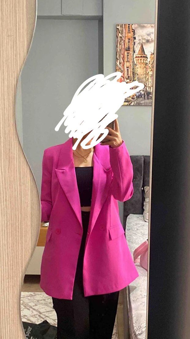 Pembe Düğmeli Kadın Blazer Ceket - Görsel 3