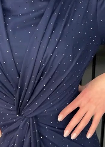 Drapeli Lacivert Uzun Abiye Elbise - Görsel 3