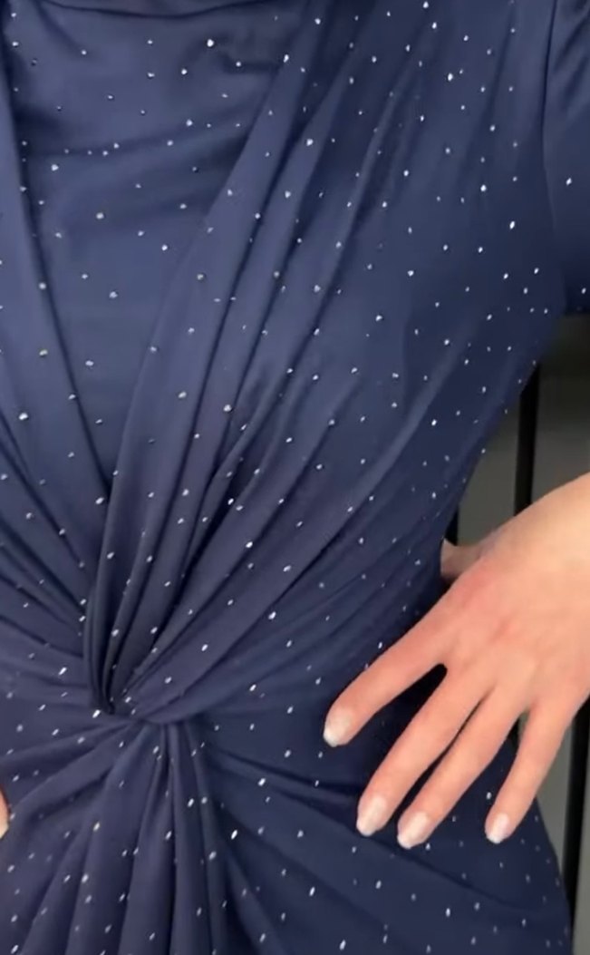 Drapeli Lacivert Uzun Abiye Elbise - Görsel 3