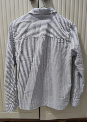 Uzun Kollu Gri Çizgili Kiz Cocuk Keten Gömlek - Görsel 3