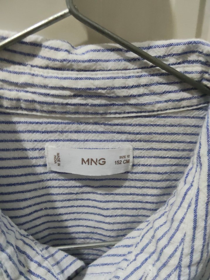 Uzun Kollu Gri Çizgili Kiz Cocuk Keten Gömlek - Görsel 2