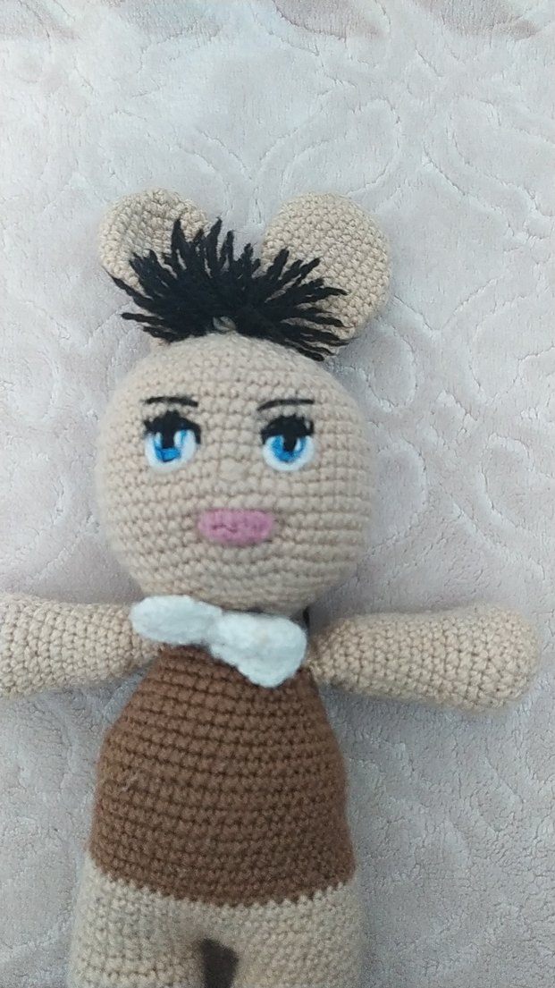 Kahverengi ve Gri Örgü Peluş Oyuncak - Görsel 2