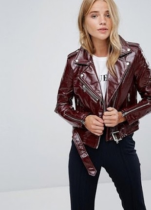 S beden parlak bordo bershka deri ceket