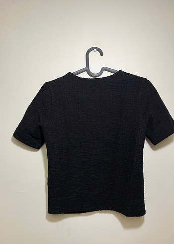 H&M H&M Düğmeli Siyah Kısa Kollu Triko Bluz