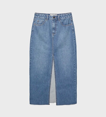 36 Beden mavi Renk STRADİVARİUS Uzun Denim Ön Yırtmaçlı Comfort Etek
