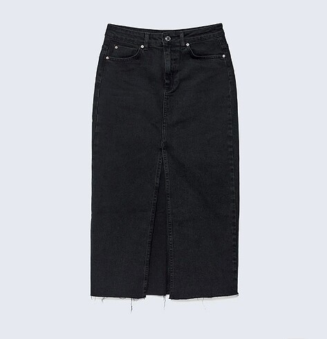 36 Beden STRADİVARİUS Uzun Denim Ön Yırtmaçlı Comfort Etek