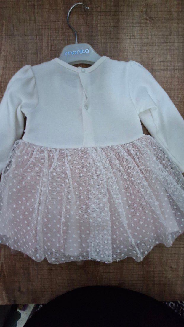 Uzun Kollu Pembe Kız Elbisesi Fiyonk Detaylı - Görsel 3