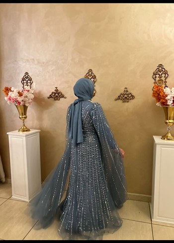 Gri İşlemeli Uzun Kollu V Yaka Abiye - Görsel 3