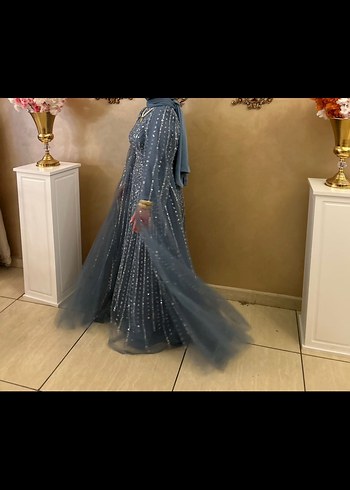 Gri İşlemeli Uzun Kollu V Yaka Abiye - Görsel 4