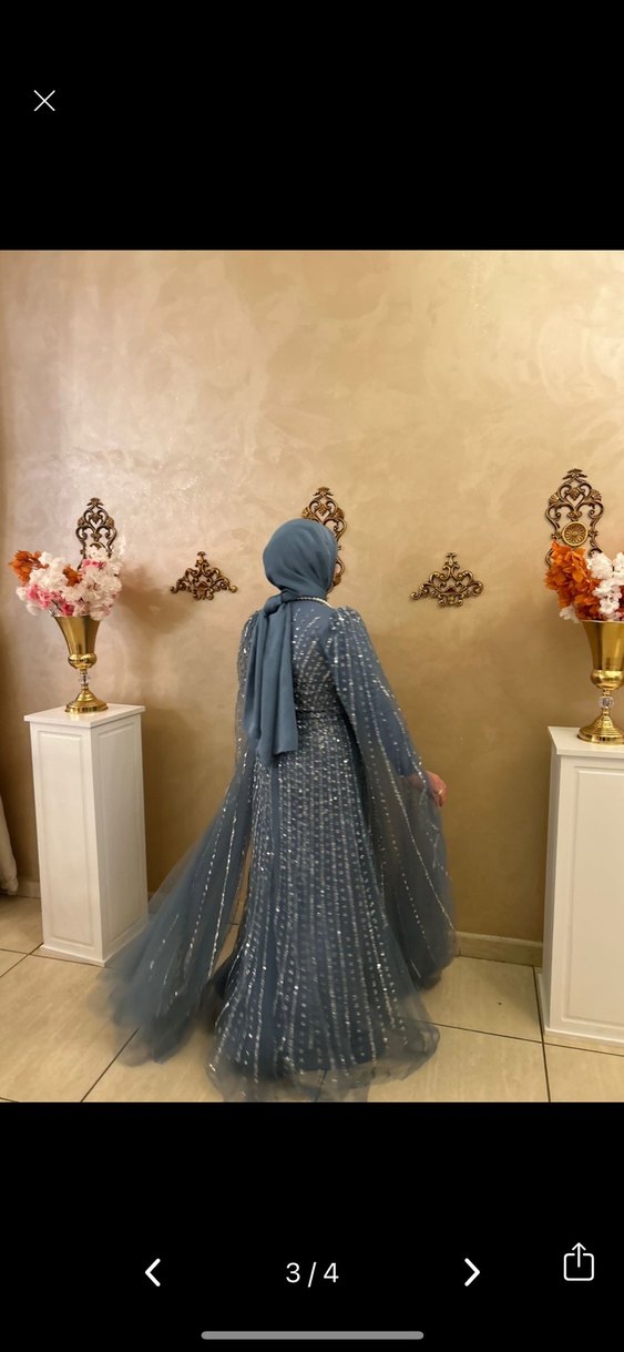 Gri İşlemeli Uzun Kollu V Yaka Abiye - Görsel 3