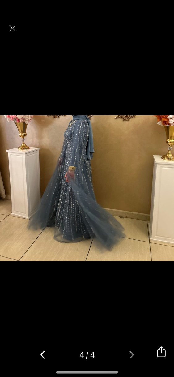 Gri İşlemeli Uzun Kollu V Yaka Abiye - Görsel 4