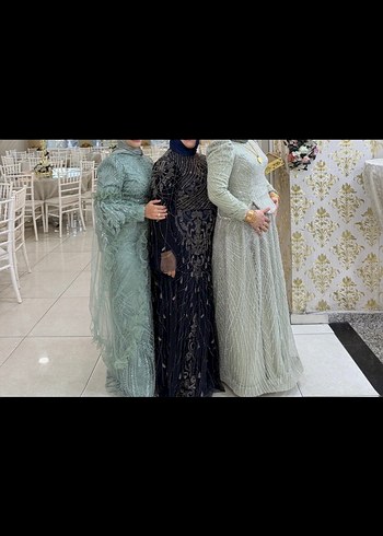 Nakışlı Yeşil Uzun Kollu Abiye Elbise - Görsel 3