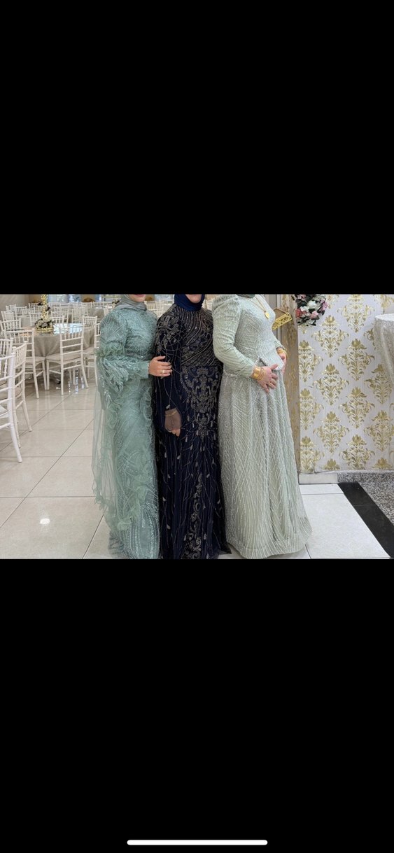 Nakışlı Yeşil Uzun Kollu Abiye Elbise - Görsel 3