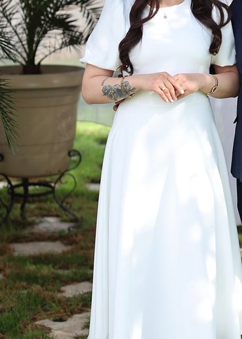 Bisiklet yaka beyaz nişan nikah elbisesi - Görsel 3