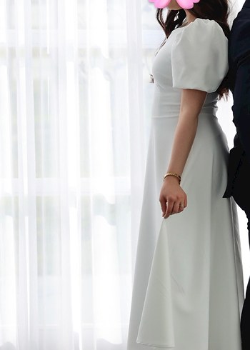 Bisiklet yaka beyaz nişan nikah elbisesi - Görsel 2