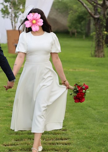 Bisiklet yaka beyaz nişan nikah elbisesi - Görsel 4