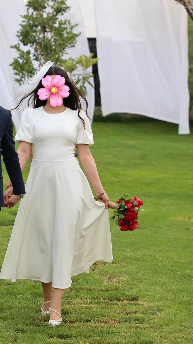 Bisiklet yaka beyaz nişan nikah elbisesi - Görsel 5