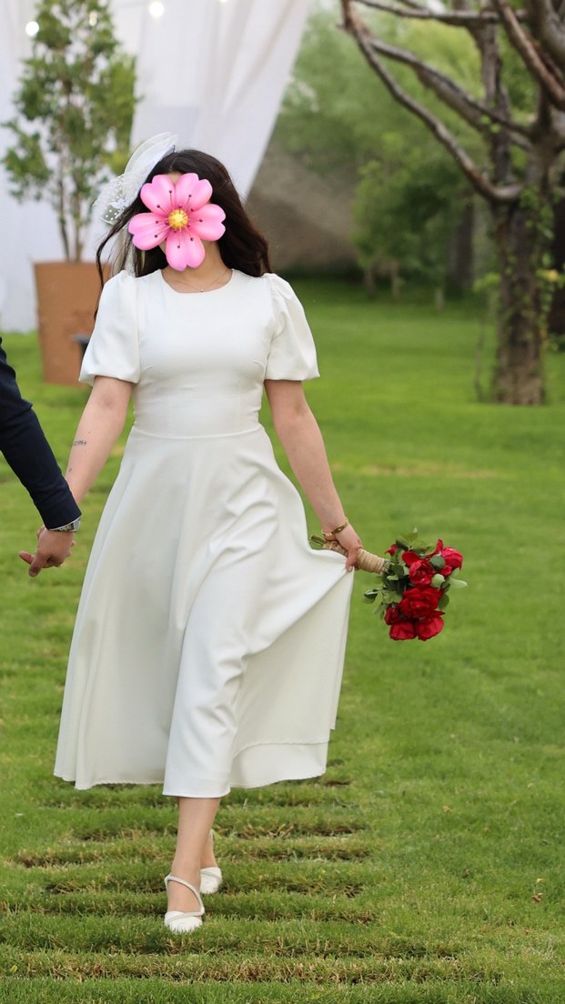 Bisiklet yaka beyaz nişan nikah elbisesi - Görsel 4