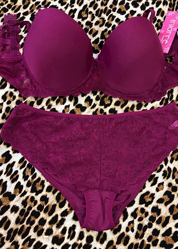 Miorre 90 Beden Mürdüm Rengi Dantel Detaylı Sütyen Takımı - Görsel 4