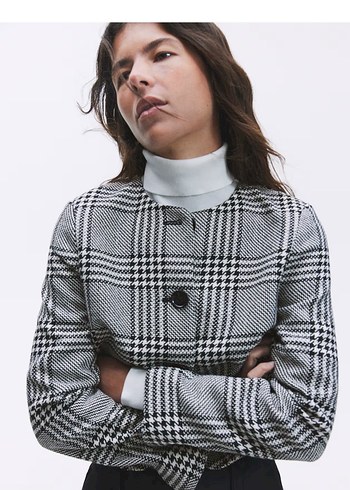 H&M Düğmeli Gri Ekose Kadın Ceket