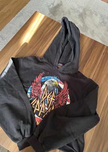 Siyah Baskılı Rock Punk Kapüşonlu Sweatshirt